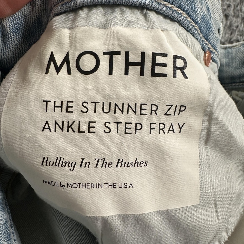 Mother Stunner Zip Ankle Step Fray Jeans Womens 28 Blue Mid Rise Distressed USA - Picture 12 of 15